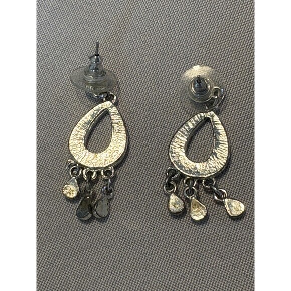 Silver Tone Crystal Chandelier Dangle Earrings Pierced Teardrop Vintage Style - Picture 4 of 6